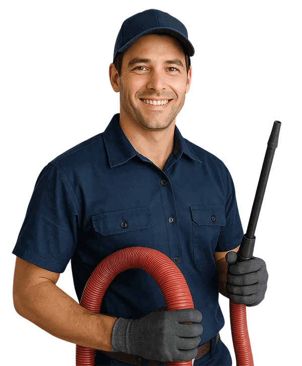 Missouri City TX Air Ducts Cleaning    technician holding HVAC tools and smiling